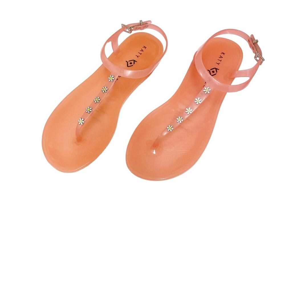 Katy Perry Geli T-strap Flat Sandals in Daisy Pink Oasis size 8 NWOB - Picture 3 of 6